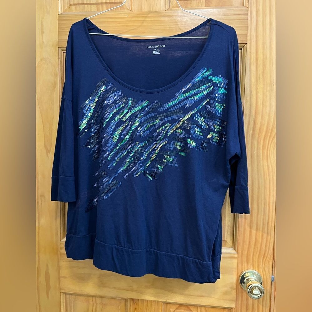 Beautiful Lane Bryant size 18/20 sequin embellished blue blouse